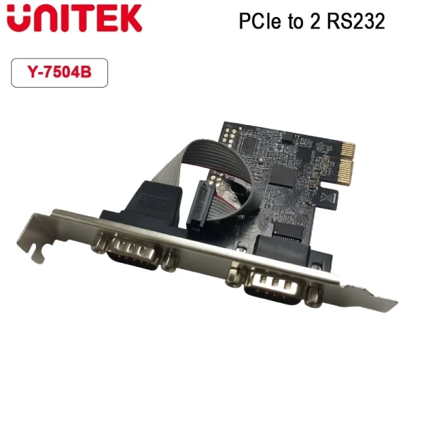 Card PCIe Unitek Y-7504B – Bộ chuyển đổi PCI-E sang 2 cổng COM RS232, hỗ trợ tốc độ 2.5Gbps, tương thích Windows/Linux, bảo hành 12 tháng