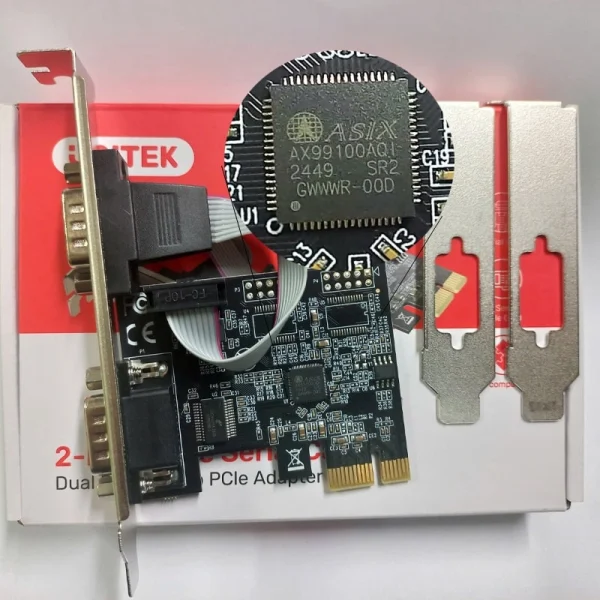 Card PCIe Unitek Y-7504B – Bộ chuyển PCI-E sang 2 cổng COM RS232, chip Asix AX99100AQI hiệu năng cao, hỗ trợ tốc độ 2.5Gbps