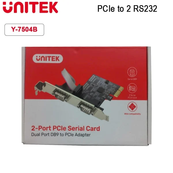 Hộp đóng gói sản phẩm Card PCIe to 2 RS232 Unitek Y-7504B – Bộ chuyển PCI-E sang 2 cổng COM DB9, chính hãng