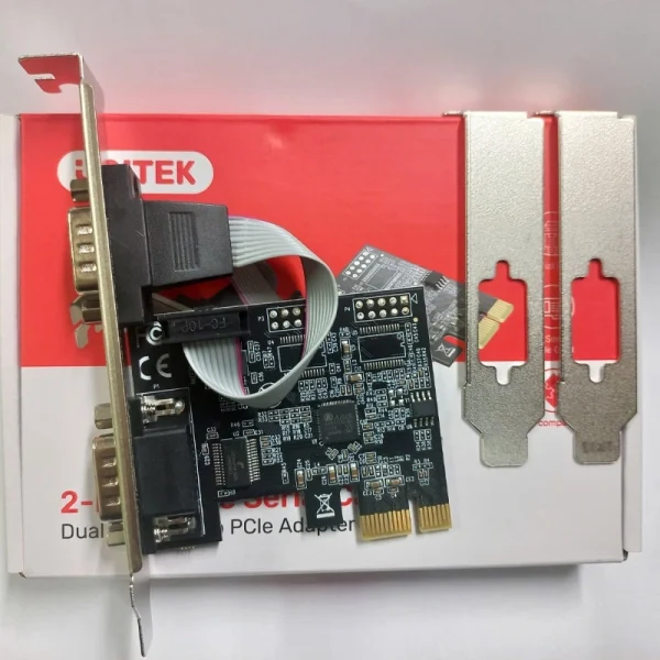 Card PCIe Unitek Y-7504B – Bộ chuyển PCI-E sang 2 cổng COM RS232, kèm ngàm full-size và low-profile, hỗ trợ Windows/Linux