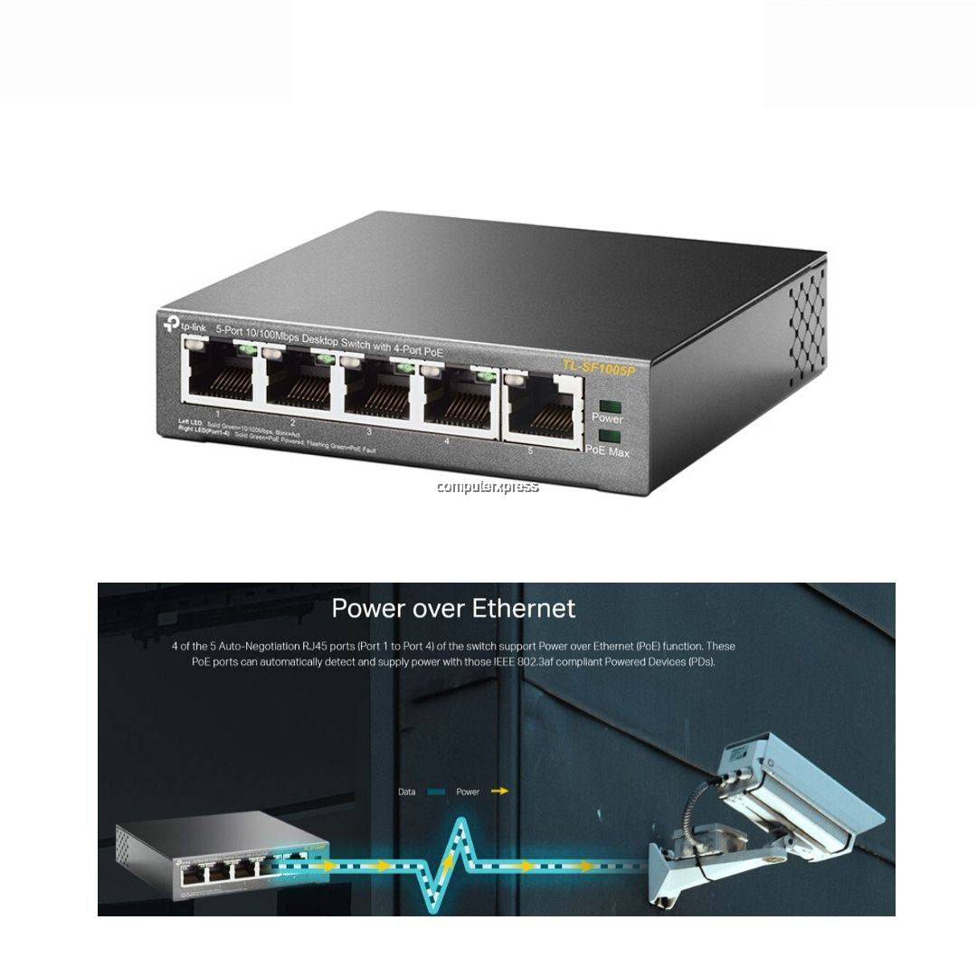 TP-LINK 5-Port 10/100Mbps Desktop Switch with 4-Port PoE (TL-SF1005P) - The  source for WiFi products at best prices in Europe 