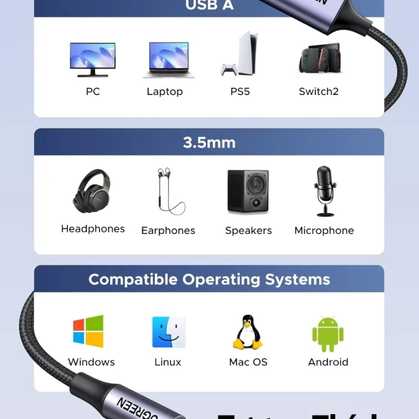 Cáp Chuyển USB Sang Cổng 3.5MM Hỗ Trợ Mic Ugreen 30757 (1)