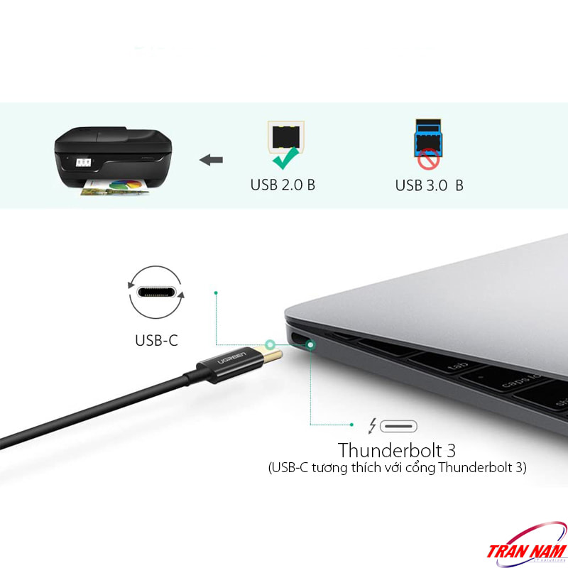 Cáp máy in chuẩn USB Type C To USB-B Dài 2M Ugreen 50446 ( Màu Đen) 7 cap-may-in-chuan-usb-type-c-to-usb-b-dai-2m-ugreen-50446