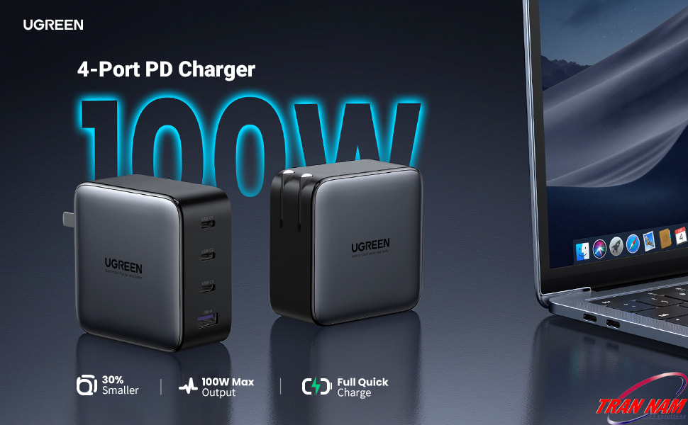 Củ sạc nhanh 100W GaN Ugreen 40737 3 Cổng USB-C và 1 USB Hỗ trợ QC4+, PD3.0 11 cu-sac-nhanh-100w-gan-ugreen-40737-3-cong-usb-c-va-1-usb-ho-tro-qc4-pd3-0