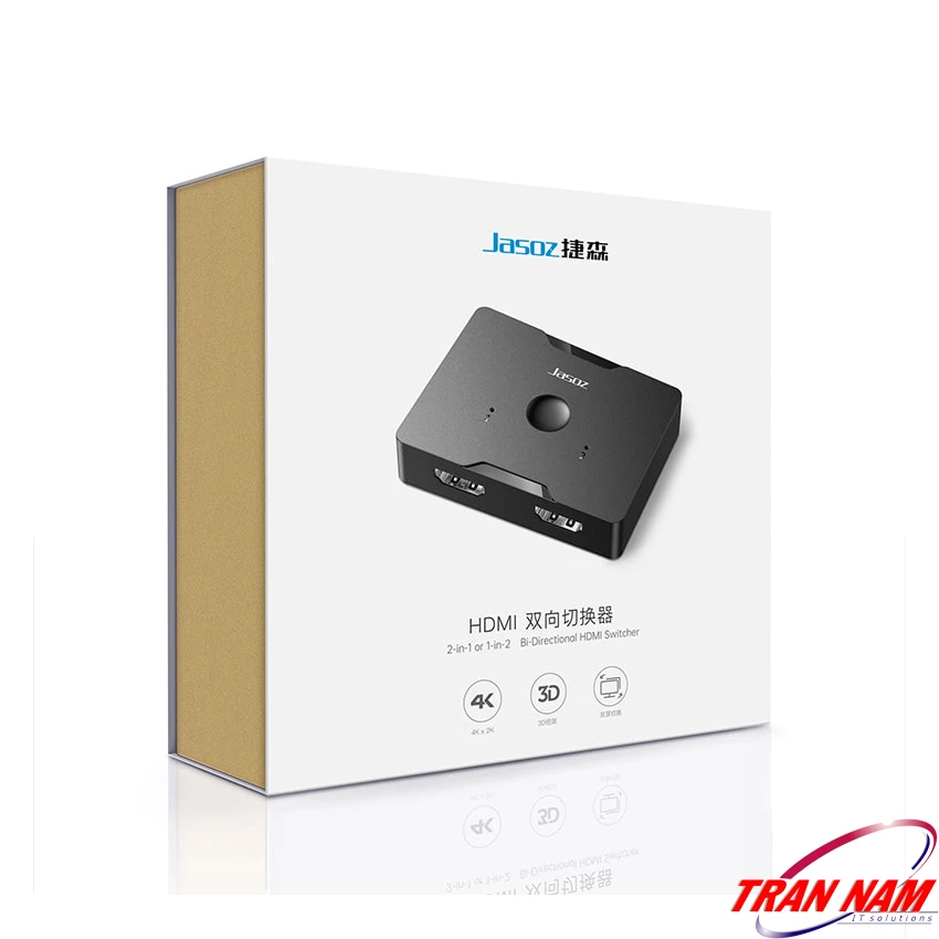 Đóng hộp chính hãng Bộ chia HDMI Jasoz T-G147/G128 màu đen – HDMI 2 chiều, hỗ trợ 4K Hộp sản phẩm Bộ chia HDMI Jasoz T-G147 G128 màu đen – HDMI 2 chiều 1 ra 2, 2 vào 1, hỗ trợ 4K@60Hz