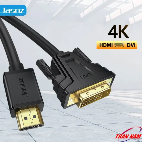 Cáp HDMI sang DVI 2 chiều Jasoz A106 hỗ trợ 4K, đầu mạ vàng, tín hiệu ổn định