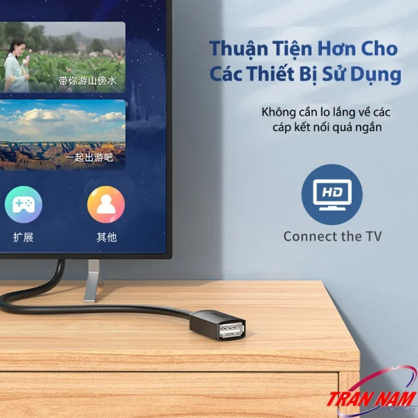 Cáp nối dài USB 3.0 Jasoz D114 hỗ trợ kết nối TV, thuận tiện cho việc sử dụng thiết bị giải trí, không lo cáp quá ngắn, tốc độ truyền tải 5Gbps.