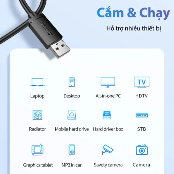Cáp USB 2.0 Male to Male Jasoz D107 hỗ trợ Plug and Play, kết nối nhiều thiết bị Laptop, PC, TV, ổ cứng, camera