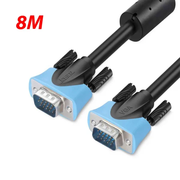 Cáp VGA 8M Jasoz T-C105 chính hãng, dây lõi đồng chống oxy hóa, chống nhiễu vòng từ đôi, hỗ trợ độ phân giải Full HD 1080p.