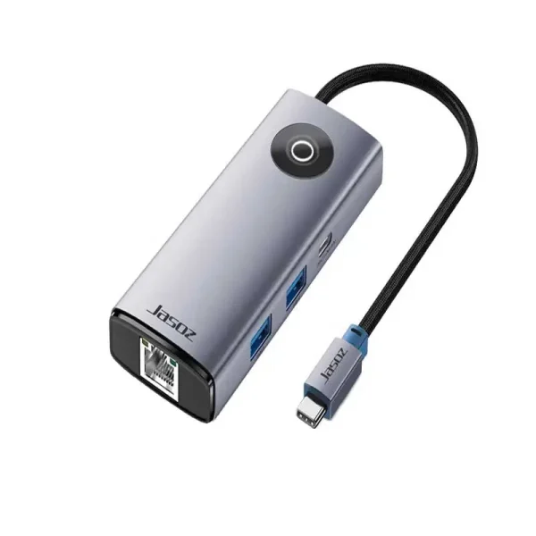 Hub USB-C 6 in 1 Jasoz T-H111 thiết kế vỏ nhôm cao cấp, hỗ trợ HDMI 4K, LAN RJ45 Gigabit, USB 3.0 và sạc nhanh PD 100W
