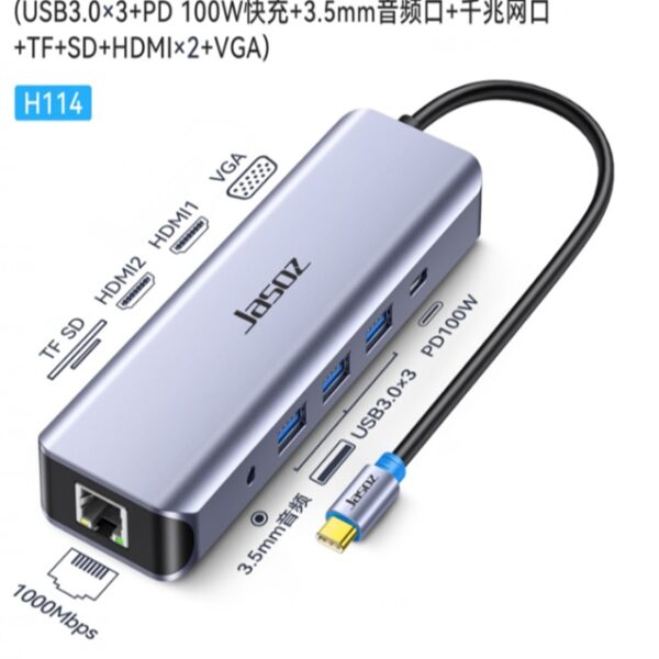 bo-chuyen-usb-type-c-sang-2-cong-hdmi-vga-lan-usb3-0-sd-tf-audio3-5mm-pd100w-jasoz-t-h115