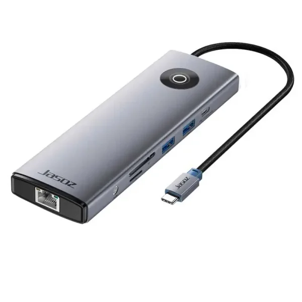 Hub USB-C 10 in 1 Jasoz T-H113 đa năng hỗ trợ HDMI, VGA, LAN Gigabit, USB 3.0, USB-C, SD, TF, Audio 3.5mm và PD 100W