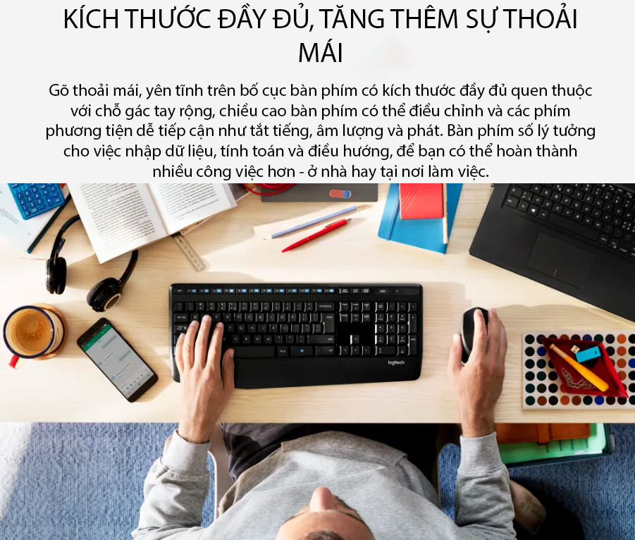 Bộ bàn phím chuột không dây Logitech MK345 Wireless (USB/đen) 1