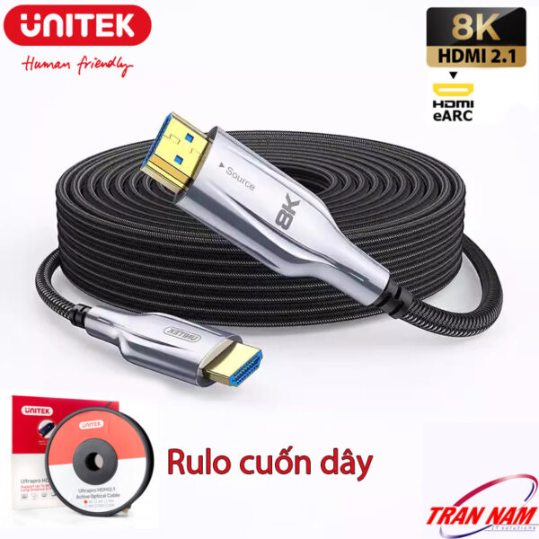 Dây HDMI Sợi Quang 2.1 Chính Hãng Unitek Hỗ Trợ 8K@60Hz, 4K@144Hz HDR EARC