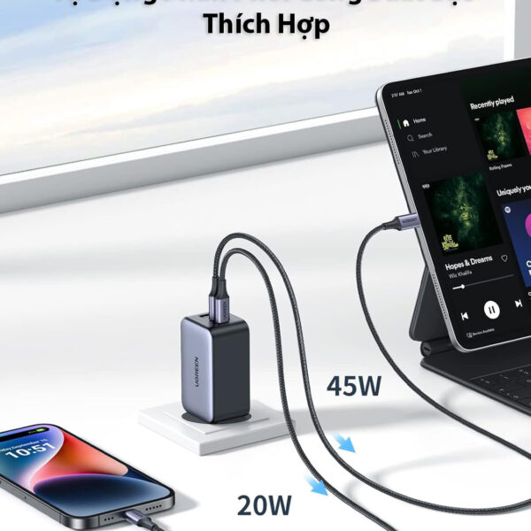Củ Sạc Nhanh 65W 2 Cổng USB-C + 1 Cổng USB A Ugreen 10335 GaN
