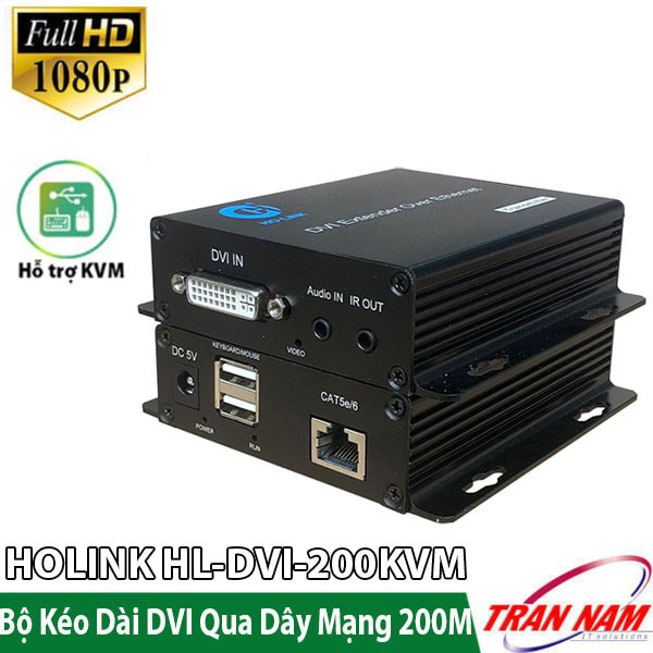 Bộ Kéo Dài Tín Hiệu DVI Kèm USB Qua Cáp Mạng LAN Khoảng Cách 200M HoLINK HL-DVI-200KVM