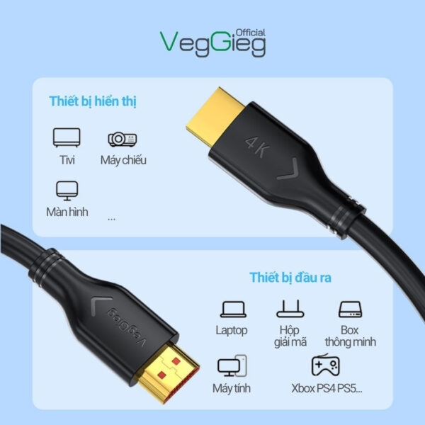 Cáp HDMI 2.0 Veggieg Hỗ Trợ 4K 3D