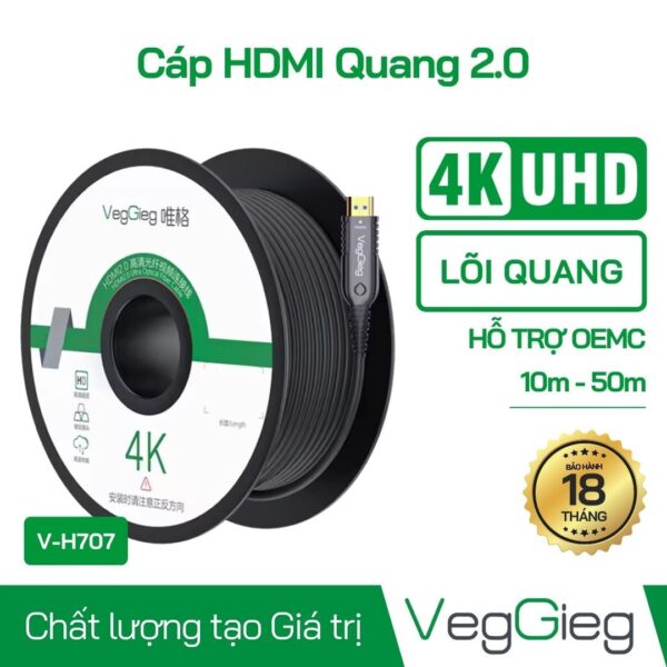 Cáp HDMI 2.0 Sợi Quang Cao Cấp Veggieg Hỗ Trợ 4K@60Hz