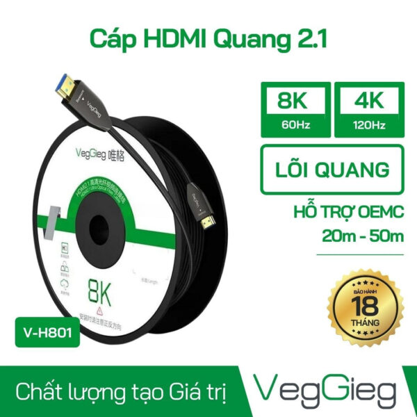 Dây HDMI 2.1 Sợi Quang Hỗ Trợ 8K@60Hz Chính Hãng Veggieg