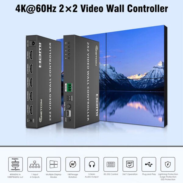 Bộ điều khiển ghép màn hình controller 2x2 HDMI Matrix 1 Vào 4 Ra GNETCOM G-HD104VW-V2