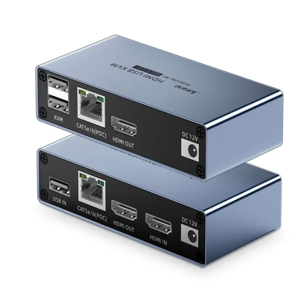 Bộ mở rộng HDMI qua LAN 50M Jasoz T-G182 có USB KVM, HDMI Extender hỗ trợ Full HD 1080p 60Hz, truyền HDMI qua dây mạng Cat5e Cat6, vỏ nhôm chống nhiễu, dùng cho PC, laptop, màn hình, máy chiếu