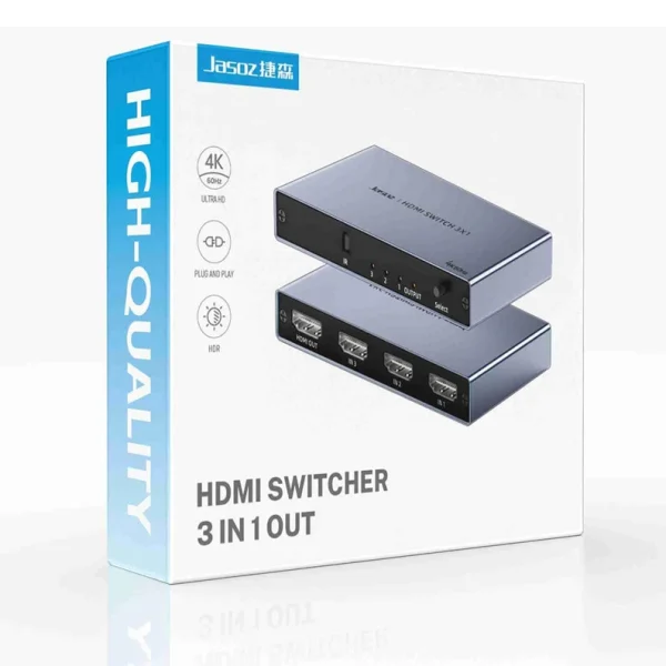 Bộ gộp HDMI 3 vào 1 Jasoz T-G179, HDMI Switcher 3 In 1 Out hỗ trợ 4K 60Hz, dùng cho TV, màn hình, máy chiếu