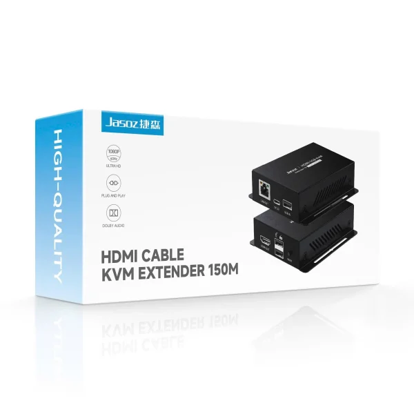 Bộ Kéo Dài HDMI + USB Qua Dây Mạng CAT5e/CAT6 150M Có USB KVM Jasoz T-G183 1 Bao Bì Đóng Gói Bộ Kéo Dài HDMI to LAN 150M Có KVM Jasoz T-G183