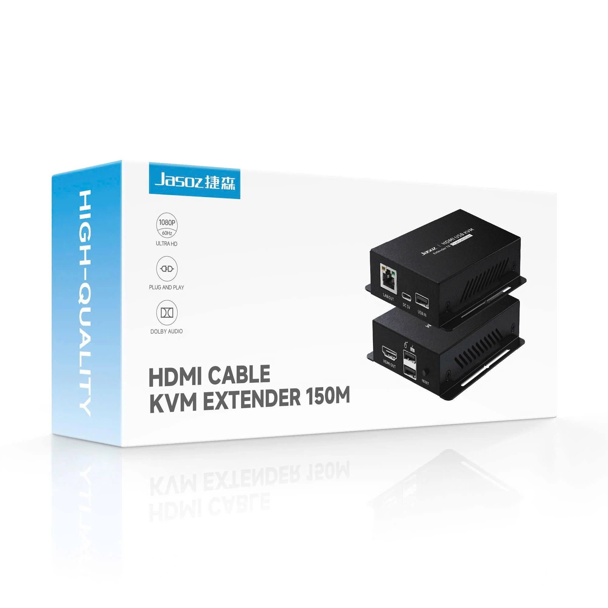 Bộ Kéo Dài HDMI Qua Dây Mạng 150M Có Cổng USB KVM Jasoz T-G183 (2) Bao Bì Đóng Gói Bộ Kéo Dài HDMI to LAN 150M Có KVM Jasoz T-G183