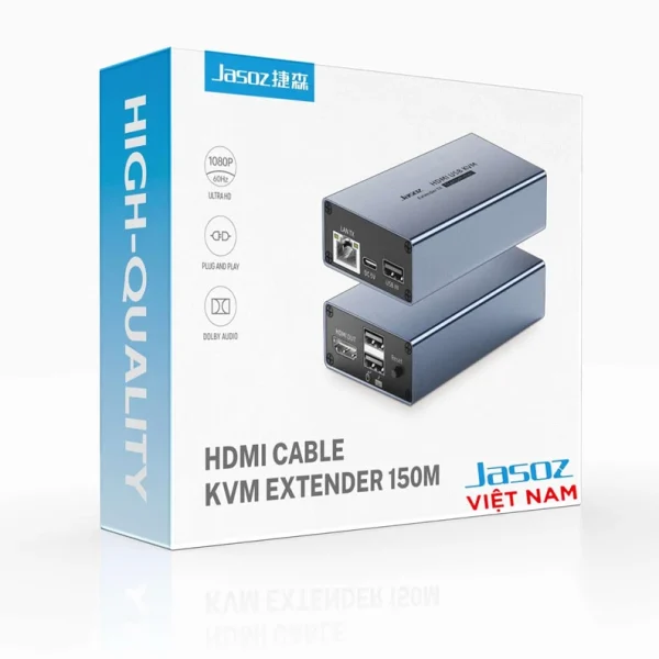 Bộ Kéo Dài HDMI Qua LAN 150M Jasoz T-G183, HDMI Extender hỗ trợ USB KVM, truyền HDMI qua cáp mạng Cat5e/Cat6, Full HD 1080p@60Hz, vỏ hợp kim nhôm chống nhiễu, cắm là chạy