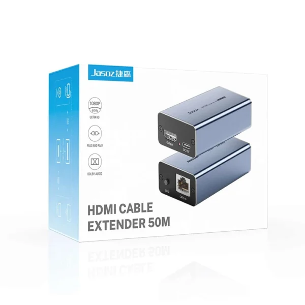HDMI Extender 50M Jasoz T-G188, Bộ chuyển HDMI qua Ethernet Cat5e/Cat6, hỗ trợ 1080p 60Hz, mở rộng tín hiệu HDMI qua mạng LAN RJ45, dùng cho tivi, máy chiếu, camera