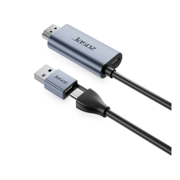 Cáp ghi hình livestream Jasoz T-G193 HDMI to USB-A Type-C dài 2M, hỗ trợ 4K input 30Hz, 1080P output 60Hz, PD 100W