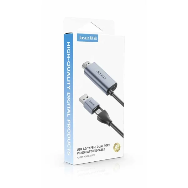 Hộp sản phẩm Jasoz T-G193 – Cáp ghi hình livestream HDMI to USB-A Type-C dài 2M, hỗ trợ PD 100W
