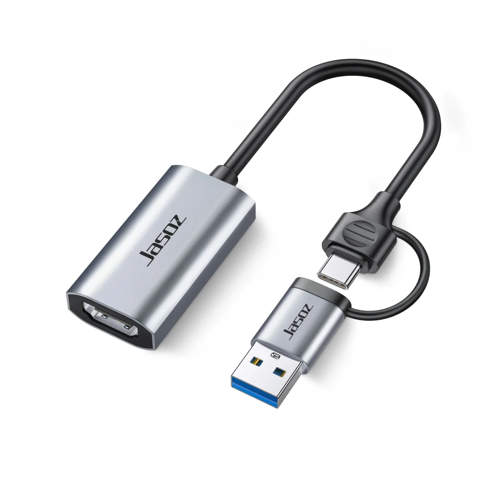 Cáp ghi hình livestream Jasoz T-G158 HDMI to USB-A/Type-C hỗ trợ 4K input 60Hz, output 1080P, chipset MS2109 + MS8005