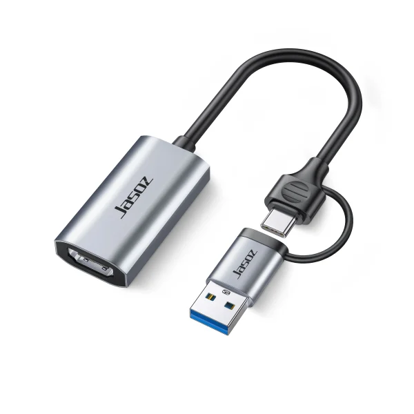 Cáp ghi hình livestream Jasoz T-G158 HDMI to USB-A/Type-C hỗ trợ 4K input 60Hz, output 1080P, chipset MS2109 + MS8005