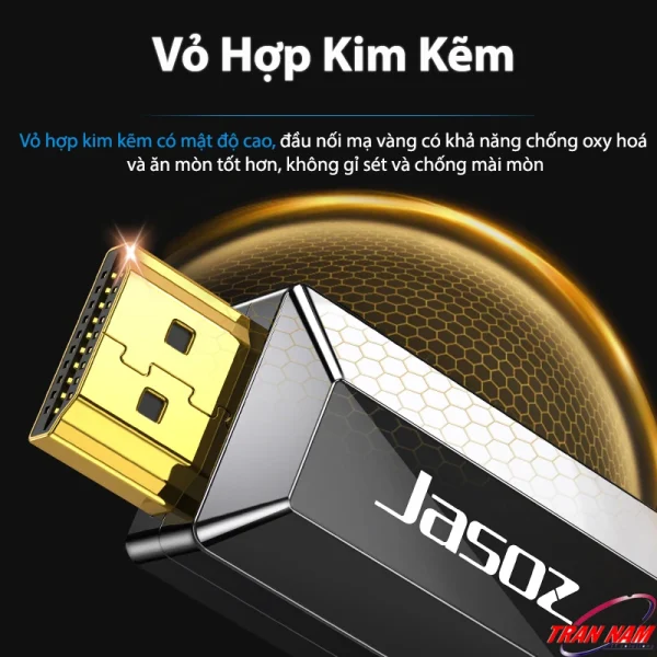 Cáp HDMI 2.1 sợi quang Jasoz A133 – Vỏ hợp kim kẽm cao cấp, đầu cáp mạ vàng chống oxy hóa, chống gỉ sét – HDMI Optical 48Gbps hỗ trợ 8K60Hz, 4K120Hz, HDR10+, Dolby Vision, eARC – Dài 5m đến 100m – SKU Jasoz T-A306 T-A307 T-A308 T-A309 T-A310 T-A311 T-A313 T-A314 T-A315 T-A316 T-A317 T-A318 T-A319