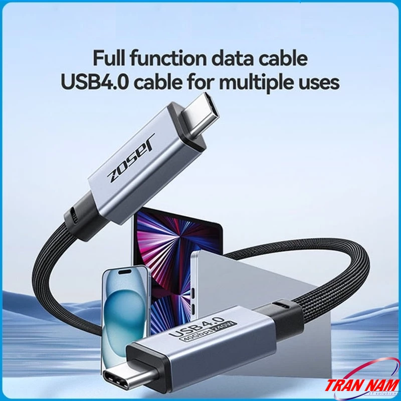 Cáp USB4 USB-C to USB-C Jasoz D119 240W 40Gbps đa năng cho laptop, smartphone, tablet – T-D200, T-D201, T-D202, T-D215, T-D203
