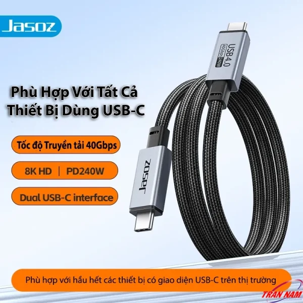 Cáp USB-C to USB-C Jasoz D119 USB4 240W 40Gbps Hỗ Trợ 8K – T-D200, T-D201, T-D202, T-D215, T-D203