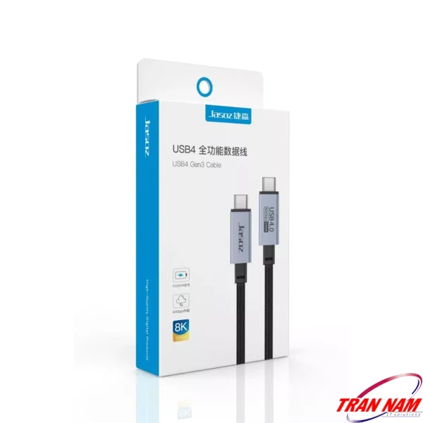 Hộp sản phẩm chính hãng Jasoz D119 – cáp USB4 USB-C to USB-C hỗ trợ sạc nhanh PD 240W, truyền dữ liệu 40Gbps, xuất hình ảnh 8K@60Hz. Dùng chung cho toàn bộ SKU T-D200, T-D201, T-D202, T-D215, T-D203.