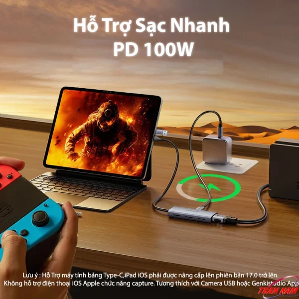 Thiết bị ghi hình Jasoz T-G190 HDMI to USB-A Type-C hỗ trợ PD100W vừa sạc vừa live stream iPad và Nintendo Switch