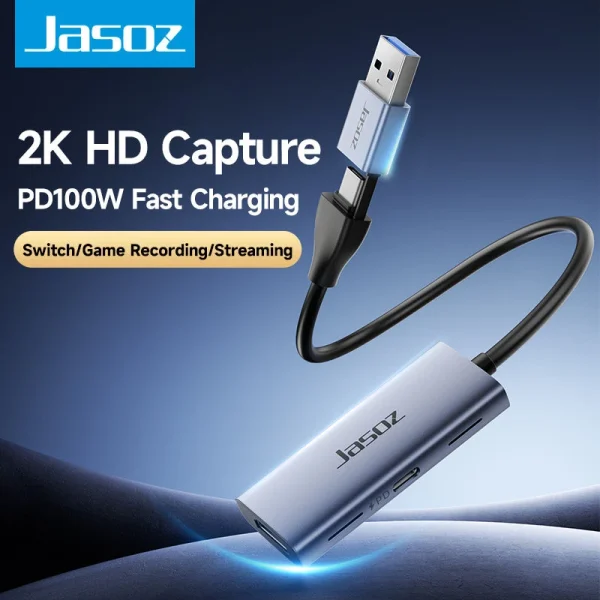 Card ghi hình Jasoz T-G190 Video Capture HDMI sang USB-A Type-C hỗ trợ 2K HD, PD100W Fast Charging cho Switch và gaming live stream