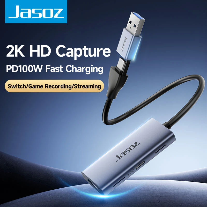 Card ghi hình Jasoz T-G190 Video Capture HDMI sang USB-A Type-C hỗ trợ 2K HD, PD100W Fast Charging cho Switch và gaming live stream
