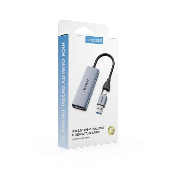 Hộp sản phẩm Jasoz T-G190 – Card ghi hình Video Capture HDMI sang USB-A Type-C, hỗ trợ 4K input và PD100W