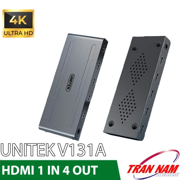 Bộ Chia HDMI 1 Vào 4 Ra Unitek V131A – Hỗ Trợ 4K@30Hz, Tản Nhiệt Nhôm, Truyền Tín Hiệu Ổn Định, Hiển Thị 4 Màn Hình Giống Nhau