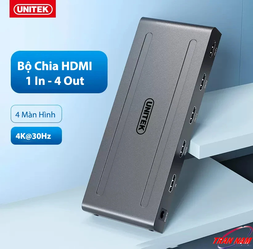 Bộ Chia Cổng HDMI 1 Vào 4 Ra Hỗ Trợ 4K Unitek V131A 12 Bộ Chia HDMI 1 Vào 4 Ra Unitek V131A – Hỗ Trợ 4K@30Hz, Hiển Thị 4 Màn Hình Giống Nhau, Vỏ Hợp Kim Nhôm Nguyên Khối, Chipset MS9332 Ổn Định