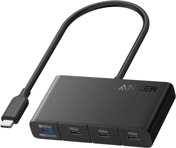 Bộ chia USB-C sang 4 cổng USB-C Anker A8340 tốc độ 10Gbps, hỗ trợ sạc nhanh PD100W và xuất hình 4K@60Hz, thiết kế hợp kim nhôm cao cấp, dây bọc dù siêu bền.