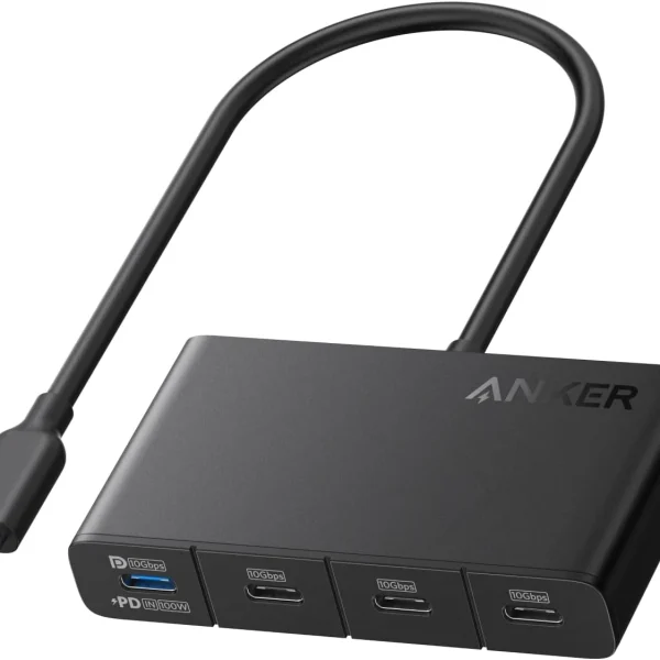 Bộ chia USB-C sang 4 cổng USB-C Anker A8340 tốc độ 10Gbps, hỗ trợ sạc nhanh PD100W và xuất hình 4K@60Hz, thiết kế hợp kim nhôm cao cấp, dây bọc dù siêu bền.