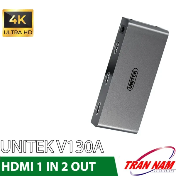 Bộ Chia HDMI 1 Ra 2 Unitek V130A – Hỗ Trợ 4K@30Hz, Chipset MS9332, Cắm Là Chạy, Trình Chiếu 2 Màn Hình Giống Nhau