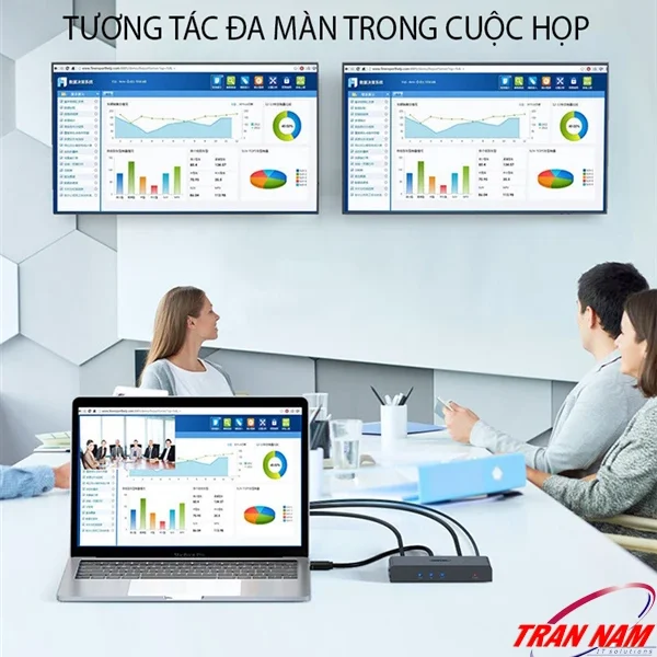 Trình chiếu đa màn hình trong cuộc họp với Bộ chia HDMI 1 ra 2 Unitek V130A – Hiển thị đồng thời 2 màn hình 4K sắc nét, truyền tín hiệu ổn định, phù hợp phòng họp và thuyết trình.