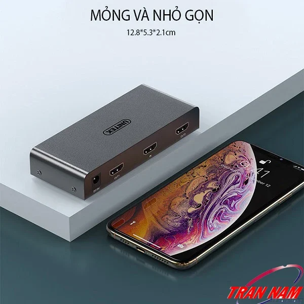 Thiết Kế Mỏng Nhẹ | Bộ Chia HDMI 1 Ra 2 Unitek V130A – Kích Thước 12.8×5.3×2.1cm, Gọn Gàng, Dễ Lắp Đặt