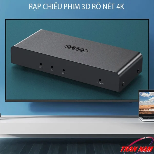 Bộ Chia HDMI 1 Ra 2 Unitek V130A | Trình Chiếu 3D 4K Rõ Nét, Hỗ Trợ 2 Màn Hình Giống Nhau, Chipset MS9332 Ổn Định